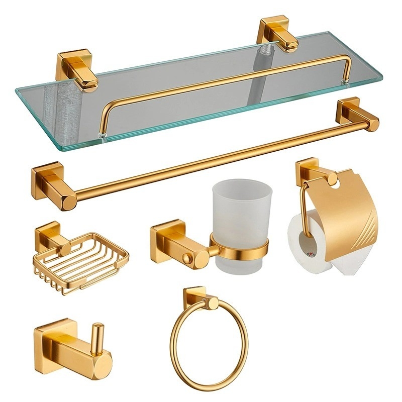 Accesorios de baño de acero inoxidable con instalación perforada y siete piezas